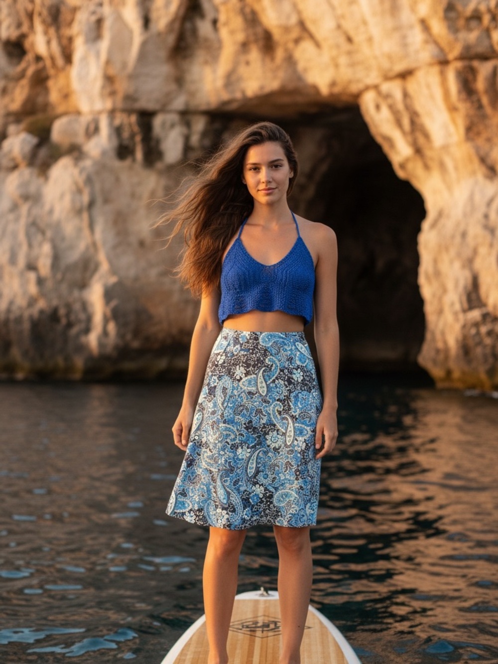Joule Vintage 90s  Blue Paisley A-Line Skirt